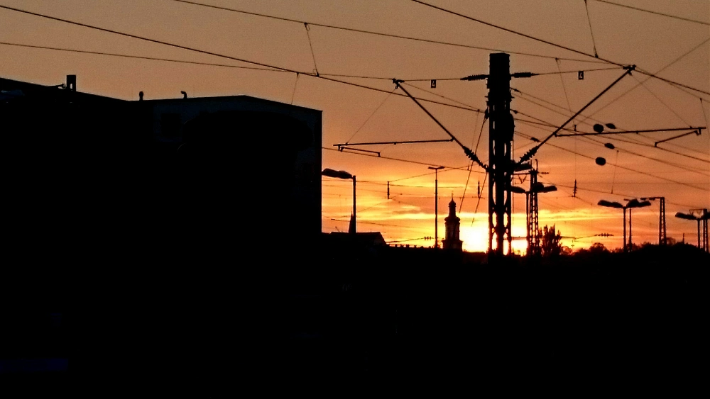 #train #sun #set #orange