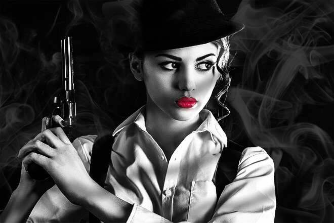 Mafia girl. Нуарная дива. Девушка гангстер. Стиль Нуар. Фотосессия в стиле Нуар.