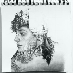 drawing realistic portrait art doubleexposure blackandwhite nature pencildrawing